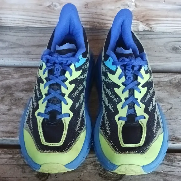 Hoka Athletic Shoes in Blue and Neon Yellow