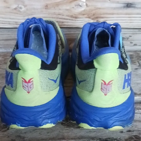 Hoka Athletic Shoes in Blue and Neon Yellow