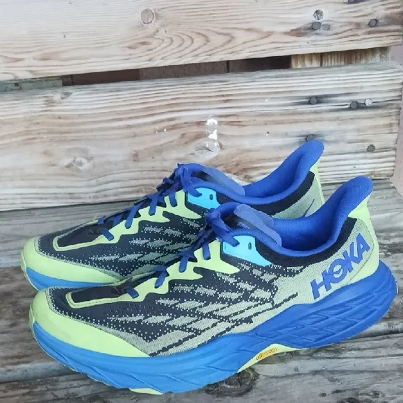 Hoka Athletic Shoes in Blue and Neon Yellow