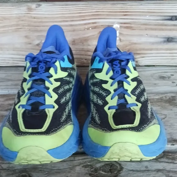Hoka Athletic Shoes in Blue and Neon Yellow