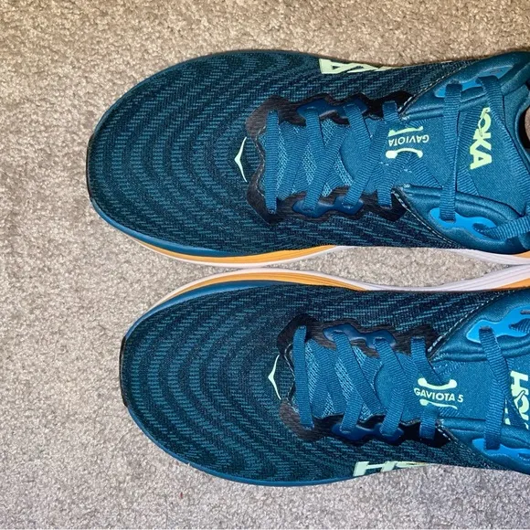 Hoka Athletic Shoes in Teal and Yellow Gaviota 5 Running Sneakers Logo Support