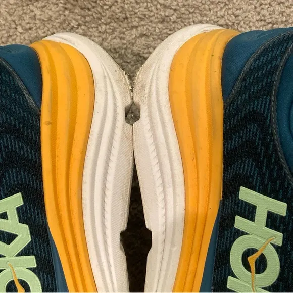 Hoka Athletic Shoes in Teal and Yellow Gaviota 5 Running Sneakers Logo Support