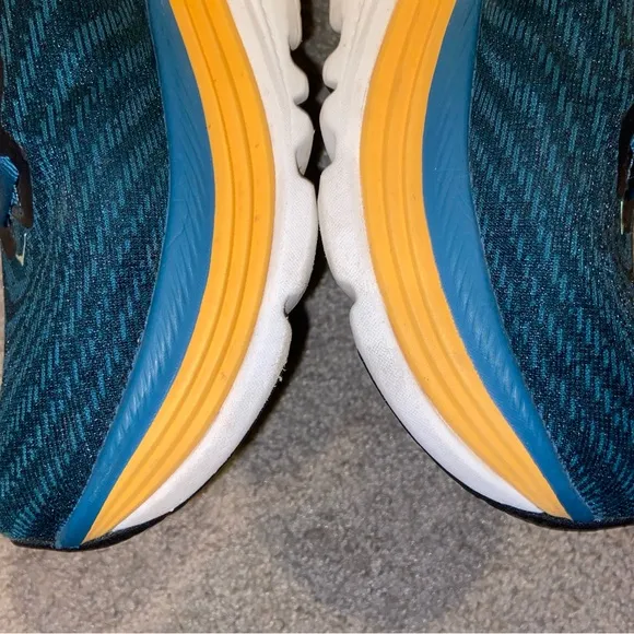 Hoka Athletic Shoes in Teal and Yellow Gaviota 5 Running Sneakers Logo Support