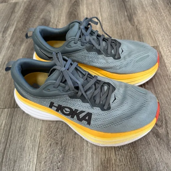 Hoka Gray and Yellow Running Shoes