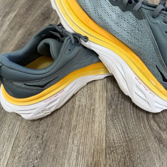 Hoka Gray and Yellow Running Shoes