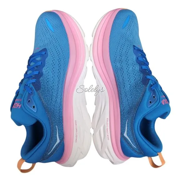 HOKA ONE Bondi 8 Coastal Sky All Aboard Blue Pink Comfort Sneaker Women 9.5 WIDE