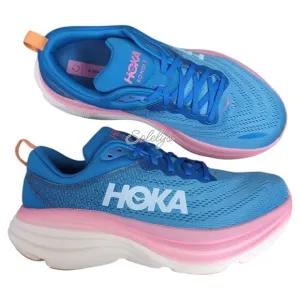 HOKA ONE Bondi 8 Coastal Sky All Aboard Blue Pink Comfort Sneaker Women 9.5 WIDE