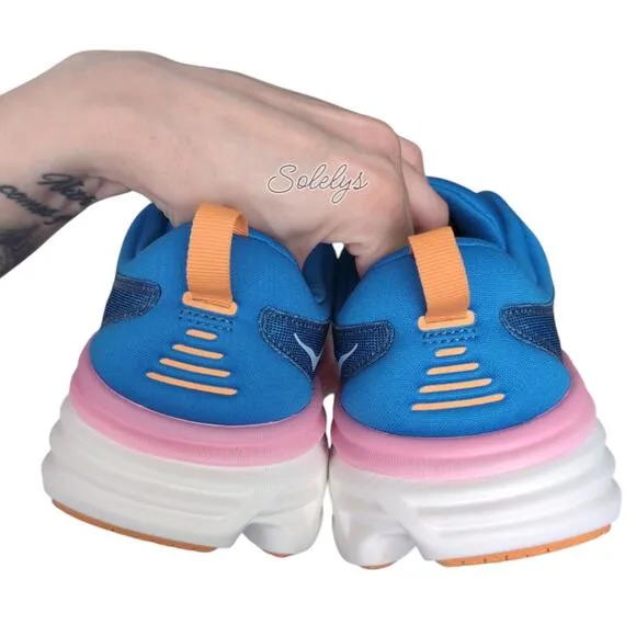 HOKA ONE Bondi 8 Coastal Sky All Aboard Blue Pink Comfort Sneaker Women 9.5 WIDE