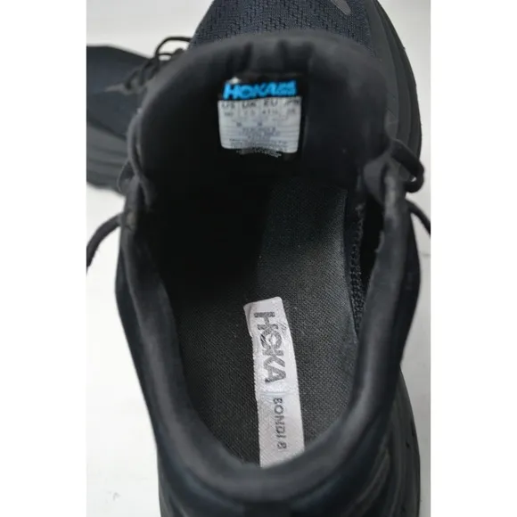 Hoka One One Bondi 8 Women 9 B Running Shoes Triple Black Athletic 1127952 BBLC