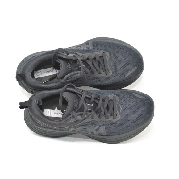 Hoka One One Bondi 8 Women 9 B Running Shoes Triple Black Athletic 1127952 BBLC