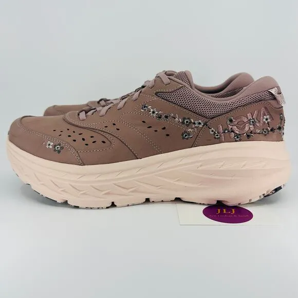 Hoka One One Bondi L Leather BP Vibrant Bloom Running Shoes 'Quartzite' Size 12