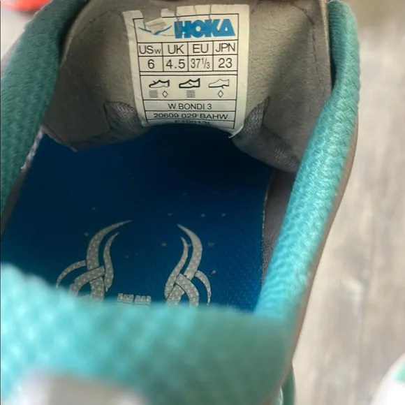 HOKA ONE ONE Women's Bondi EVO Baltic/Hi Rise/White/Teal and Gray Athletic Shoes