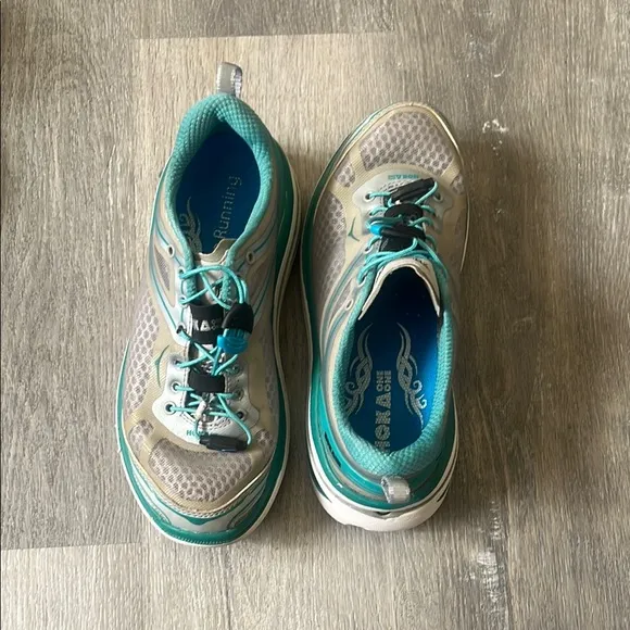 HOKA ONE ONE Women's Bondi EVO Baltic/Hi Rise/White/Teal and Gray Athletic Shoes