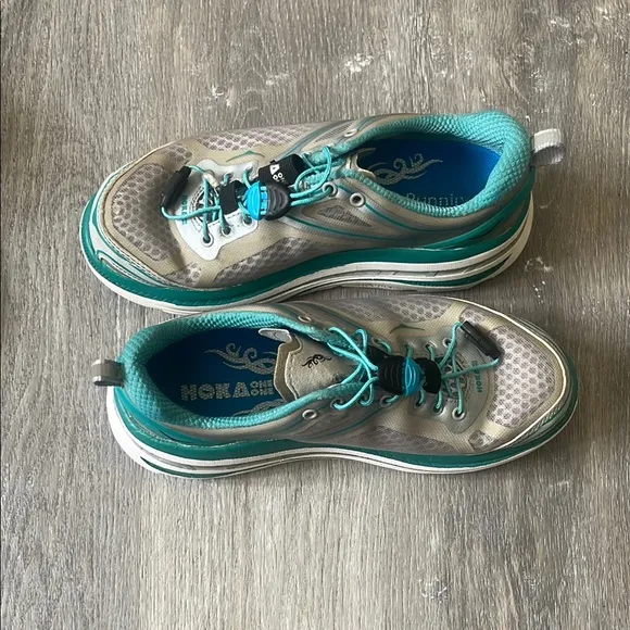 HOKA ONE ONE Women's Bondi EVO Baltic/Hi Rise/White/Teal and Gray Athletic Shoes
