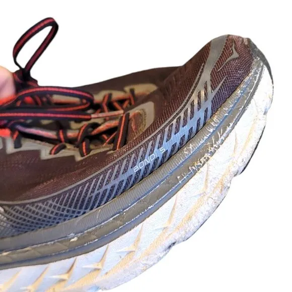 Hoka One One Red and Grey Bondi 5 Sneakers