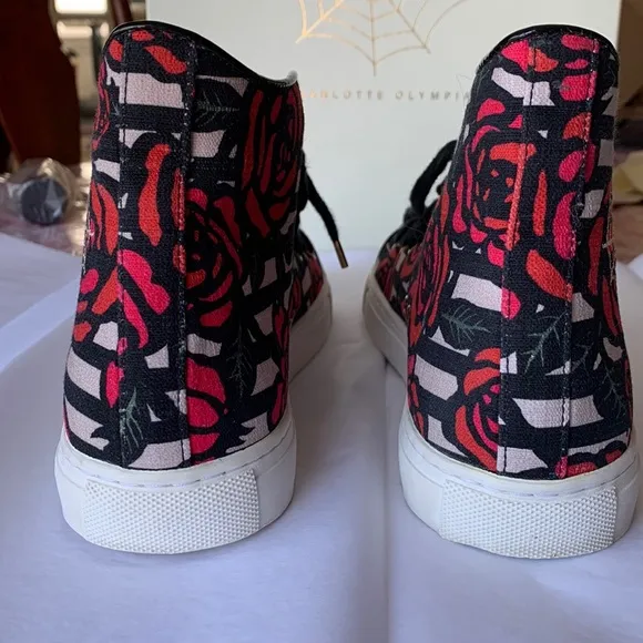 🎉Host Pick✨Charlotte Olympia Multicolor/Rose Print Canvas HighTop Sneakers SZ38