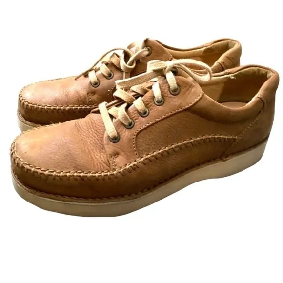 Hubbard Tan Leather Lace Up Casual Shoes Vibram Sole Size 9.5