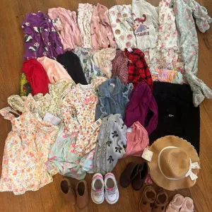 Huge toddler girls clothing bundle 2T and 3T with shoes size 5/6 and sunhats