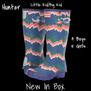 Hunter Kids Rain Boots Stripe Unisex Wellies Size 4 Boy 5 Girl - New In Box