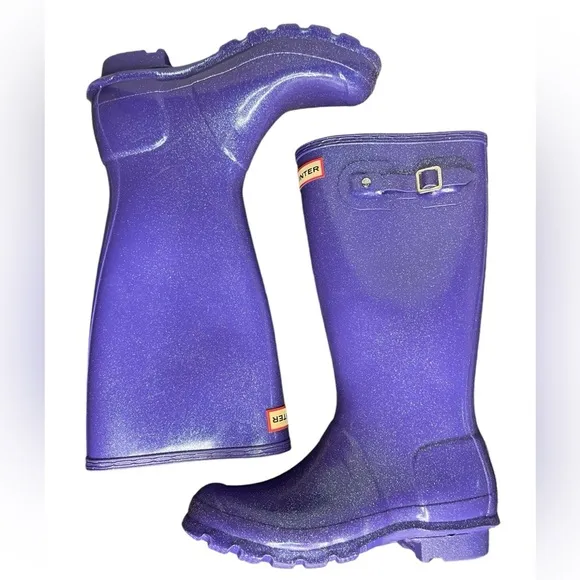 Hunter‎ Youth Classic Tall Rain Boots Starcloud Glitter Top Buckle Size B5/G6