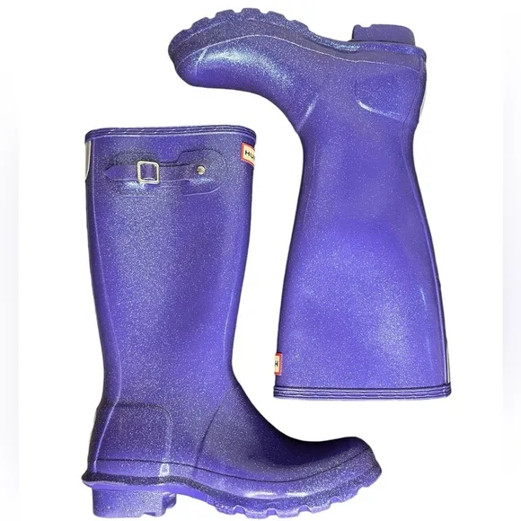 Hunter‎ Youth Classic Tall Rain Boots Starcloud Glitter Top Buckle Size B5/G6