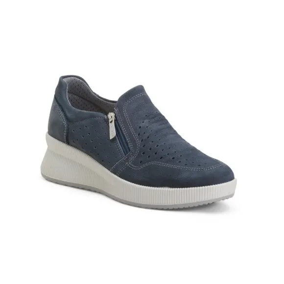 IGI&amp;CO Blue Made In Italy Leather Lateral Zip Sneakers