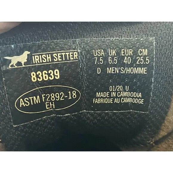 Irish Setter Farmington Mens Sz 7.5 D Electrical Hazard Leather Boots 83639 NEW