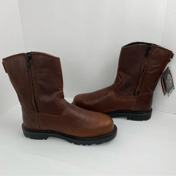 Iron Age size 9W Men’s Brown Wellington Side Zip Safety Toe Work Boots