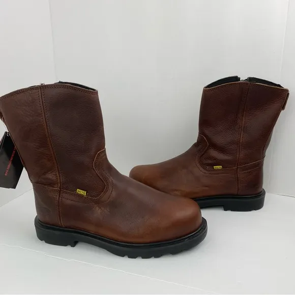 Iron Age size 9W Men’s Brown Wellington Side Zip Safety Toe Work Boots