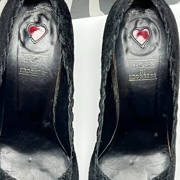 💖Italian Black Genuine Fur Leather Heels by Work In Progress Size 7
