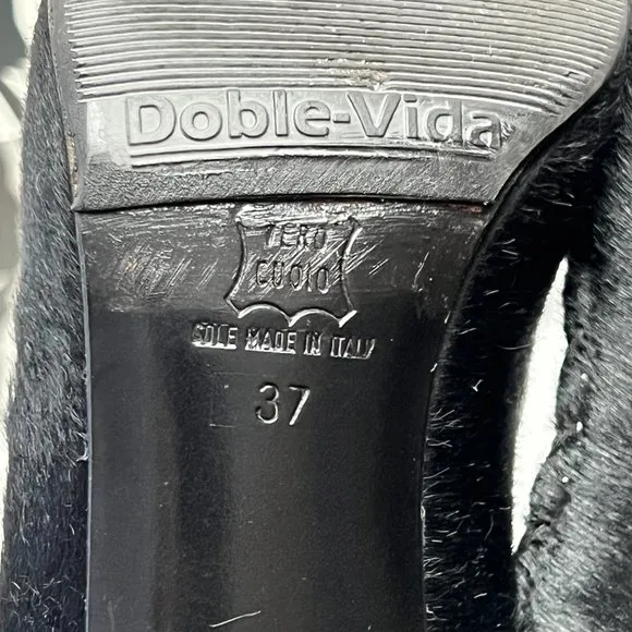 💖Italian Black Genuine Fur Leather Heels by Work In Progress Size 7