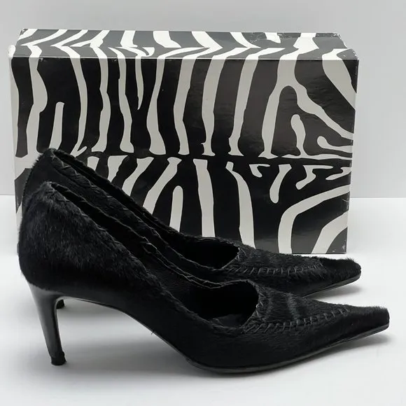 💖Italian Black Genuine Fur Leather Heels by Work In Progress Size 7