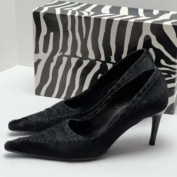 💖Italian Black Genuine Fur Leather Heels by Work In Progress Size 7