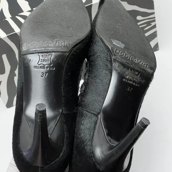 💖Italian Black Genuine Fur Leather Heels by Work In Progress Size 7