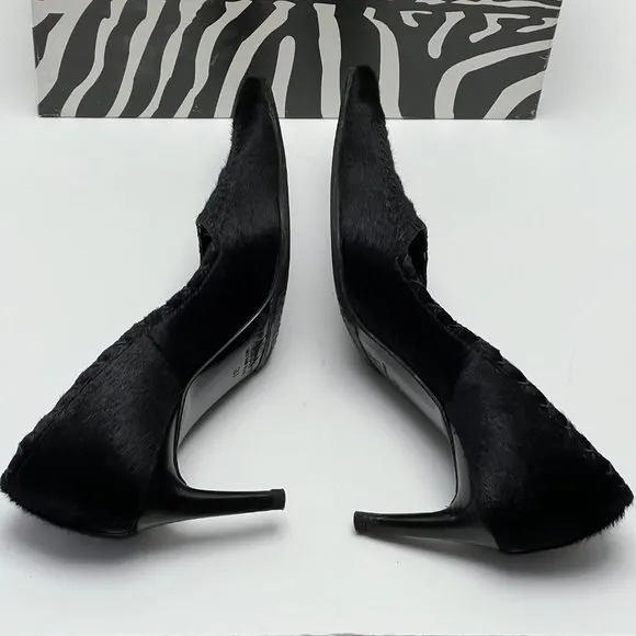 💖Italian Black Genuine Fur Leather Heels by Work In Progress Size 7