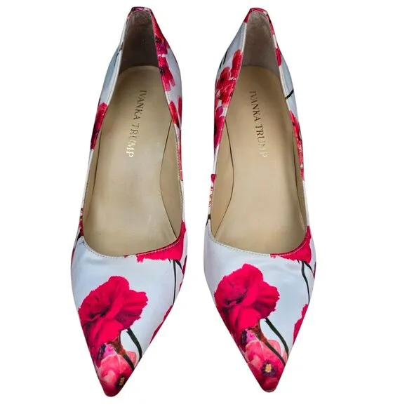 Ivanka Trump Heels Womens 7 Floral Pointy Toe Stiletto Work Boho Chic Cottage