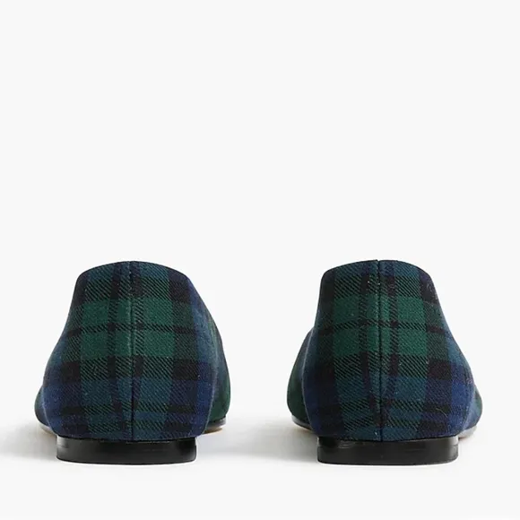 J. Crew Black Watch Plaid Pointed-toe Flats Navy Green Shoes w/Bow Size 7 NWT