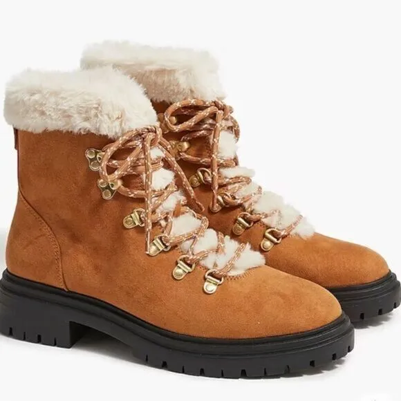 J. Crew Faux Fir Tan Winter Hiking Boots