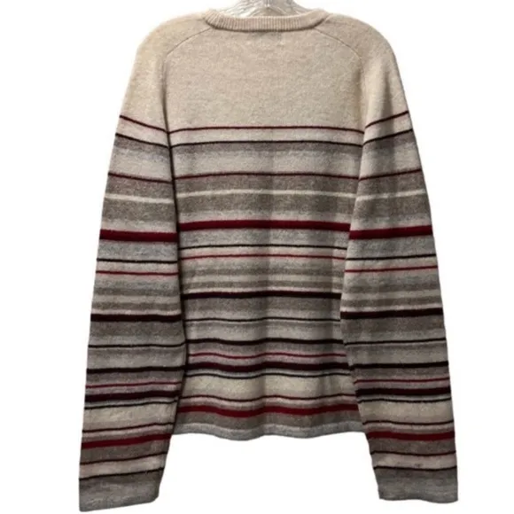 J Crew Lambswool Vintage Sweater Jumper Neutral Tan Brown Cream Burgundy Size XL