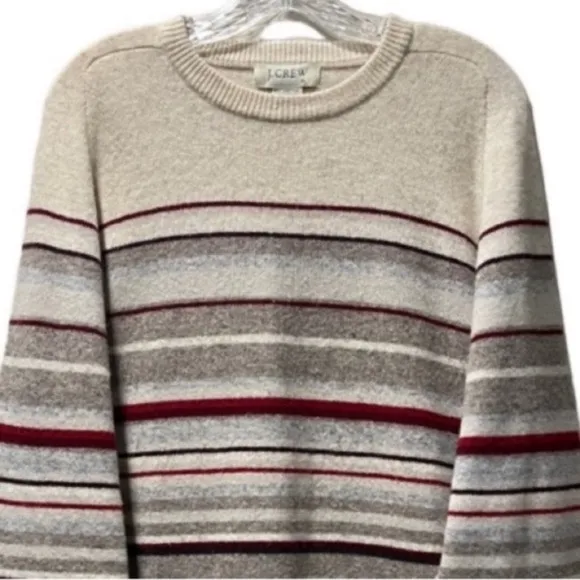 J Crew Lambswool Vintage Sweater Jumper Neutral Tan Brown Cream Burgundy Size XL