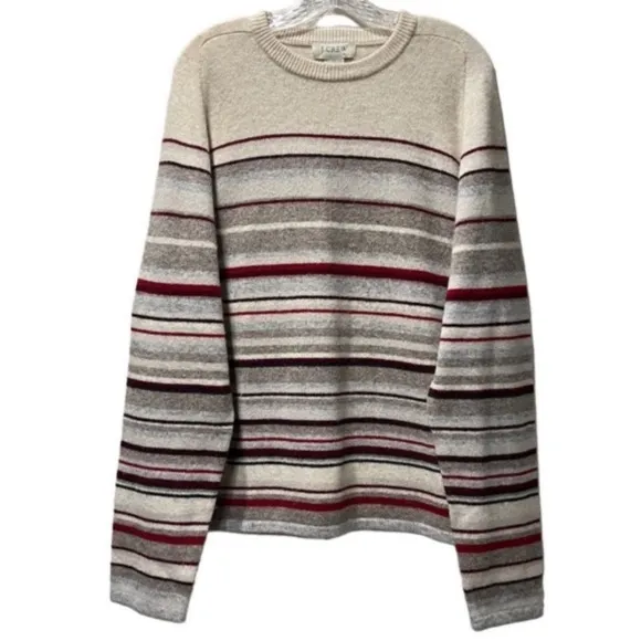 J Crew Lambswool Vintage Sweater Jumper Neutral Tan Brown Cream Burgundy Size XL