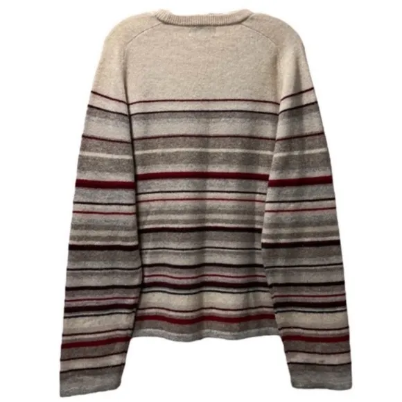 J Crew Lambswool Vintage Sweater Jumper Neutral Tan Brown Cream Burgundy Size XL