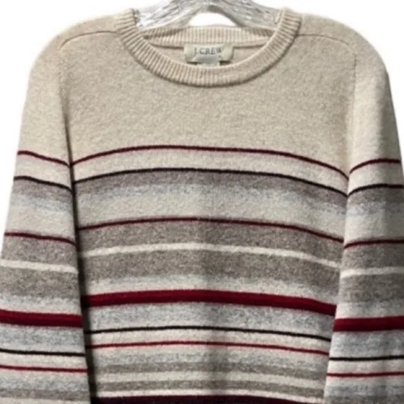 J Crew Lambswool Vintage Sweater Jumper Neutral Tan Brown Cream Burgundy Size XL