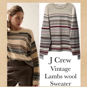 J Crew Lambswool Vintage Sweater Jumper Neutral Tan Brown Cream Burgundy Size XL