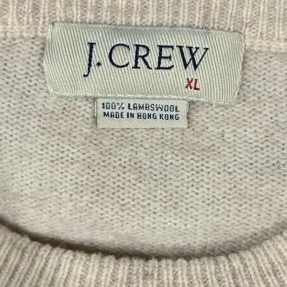 J Crew Lambswool Vintage Sweater Jumper Neutral Tan Brown Cream Burgundy Size XL