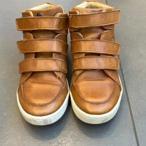 Jacadi boys tan / brown blue leather high top velcro sneaker size 33