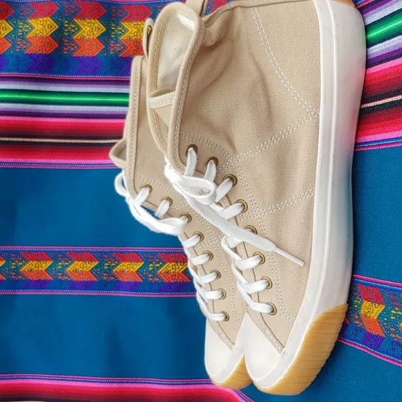 J.Crew Classic Women's Hi Top Canvas Sneakers in Tan and White size 9