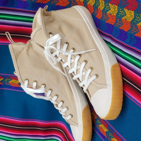 J.Crew Classic Women's Hi Top Canvas Sneakers in Tan and White size 9