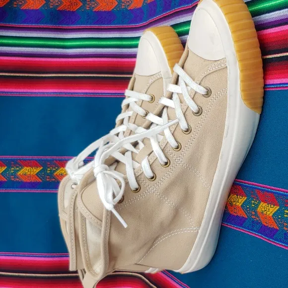 J.Crew Classic Women's Hi Top Canvas Sneakers in Tan and White size 9