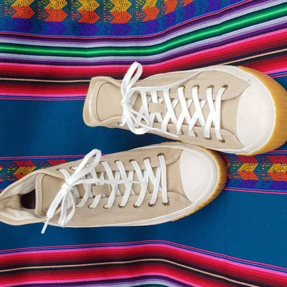 J.Crew Classic Women's Hi Top Canvas Sneakers in Tan and White size 9